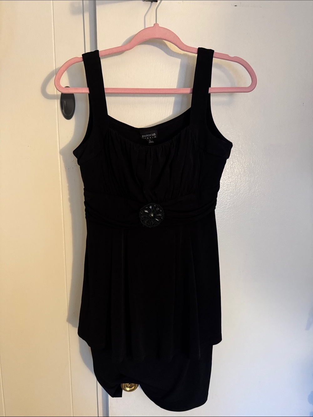 Enfocus Studio Black Evening Tank Dress with Embellished Waist